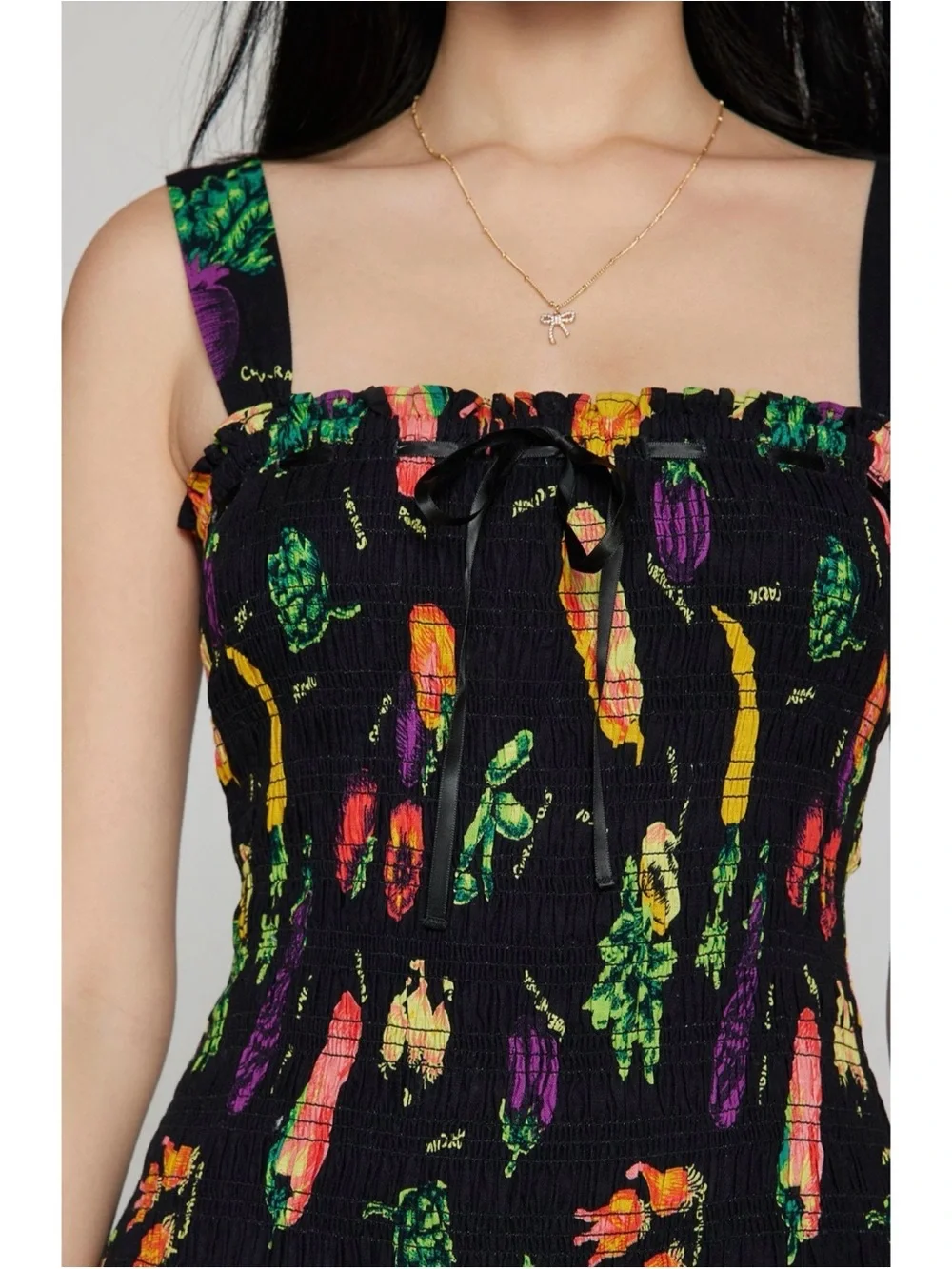 NWT UO Kimchi Blue Suzette Smocked Turnips Mini Dress Fruit Vegetable Print S - Picture 10 of 12